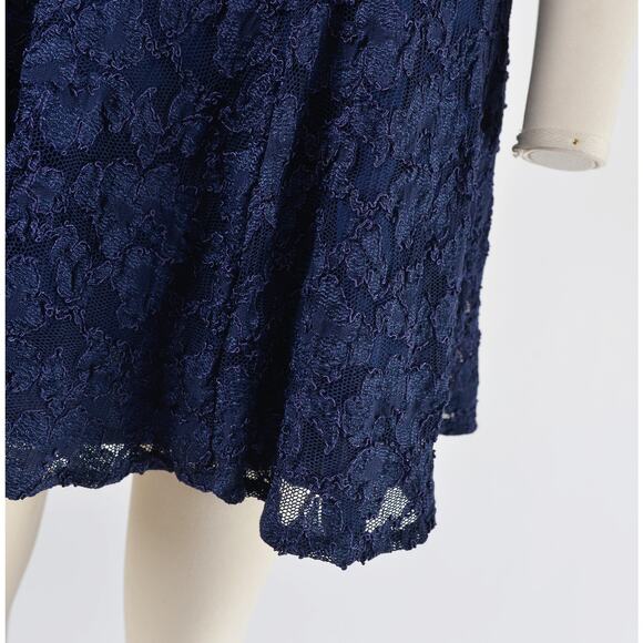 Vintage 90s Navy Lace Skater Dress Open Back Sleeveless Fit and Flare Mini XS - Picture 4 of 8